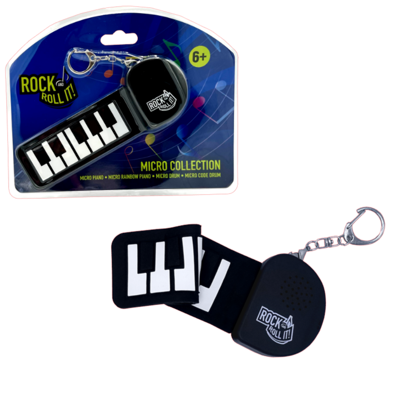 Rock And Roll It - Micro Piano. The Original Mini Size Black & White Keys Piano. Clip Keychain For Hanging On The Backpack. Portable Silicone Electronic Finger Piano Pad. Battery Included